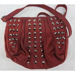 Treesje Studded Hobo Bag Red Gunmetal Studs